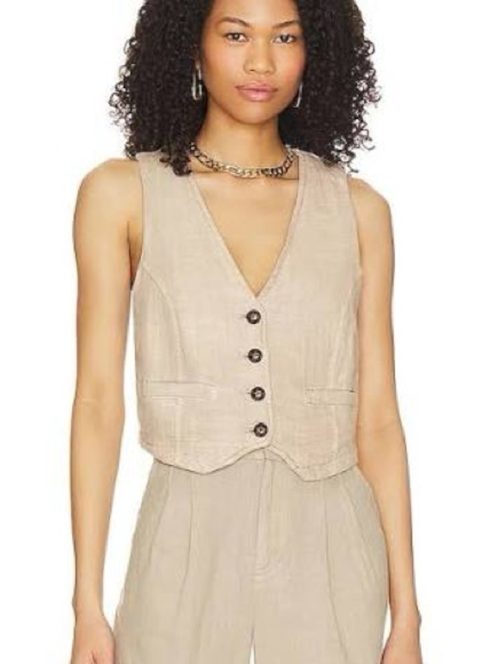 Free People Beige Button Vest XS
